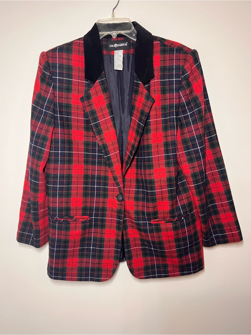 Sag Harbor Red & Black Tartan Sport Coat with Velvet Collar